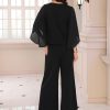 61DddleC0gL.jpg Women's 2 Pieces Sets Elegant Chiffon Sleeve Top Wide Legs Pants Mother of Bride Suits