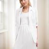 2025 Summer Linen Blazer Women Lightweight 3/4 Stretchy Ruched Sleeve Fully-Lined Casual Work Jacket with Pockets