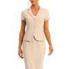 Women's Business Skirt Suit Set Work Office Short Sleeve Blazer Jacket Pencil Skirt
