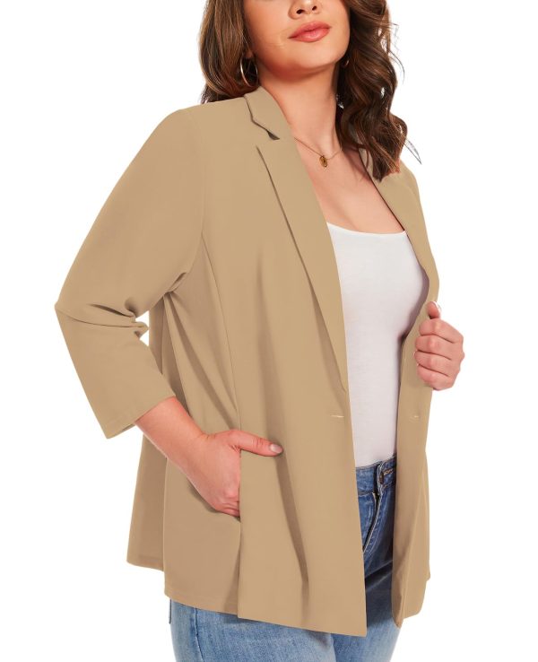 Womens Plus Size Blazer 3/4 Sleeve Notch Lapel Casual Work Blazers One Button Open Front Pockets Jackets (XL-5XL)