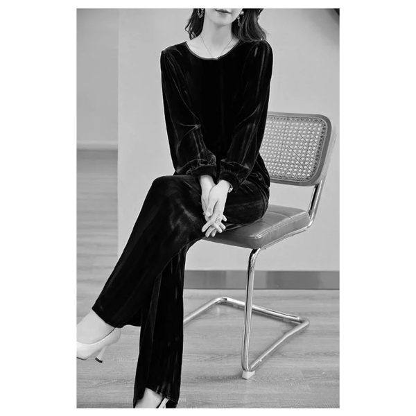 Women's Velvet Set - Long Sleeve Top & Trousers Premium Comfort for Daily Wear
