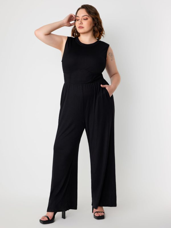 Plus Size Jumpsuits For Curvy Women Crew Neck Sleeveless Elegant Wide Leg Jumpsuits Dressy Casual Summer Outfits