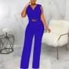 Women's Dressy Jumpsuits Summer Sexy Party Rompers Elegant Deep V Neck Backless Clubwear Wide Leg Long Pants