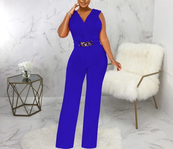 Women's Dressy Jumpsuits Summer Sexy Party Rompers Elegant Deep V Neck Backless Clubwear Wide Leg Long Pants