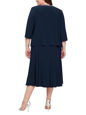 Women's 2 Piece Tea Length Jacket Dress with Sequin Beaded Trim