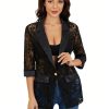 Women's Floral Lace Mesh One Button Lapel Neck Long Sleeve Elegant Jacket Blazer
