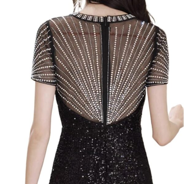 Elegant Round Neck Black Sequin Cocktail Dress Women Formal Party Evening Dress