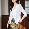 Women Satin Silk Suit Coat Half Sleeve Solid Single Button Blazer Elegant Office Outerweara Jacket