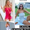 Womens Summer Jumpsuits Casual Loose Sleeveless Off Shoulder Elastic Waist Romper Loungewear Two Piece Outfits