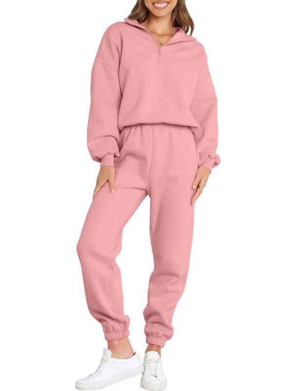 Women 2 Piece Outfits Sweatsuit Oversized Half Zip Sweatshirt Jogger Sweatpants Tracksuit Lounge Set 2024 Clothes