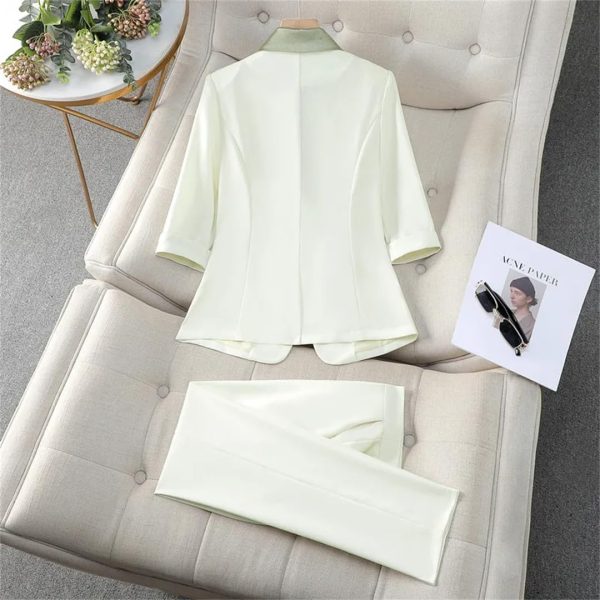 Women Black Beige Patchwork Jacket and Suits Pants Spring Summer Office Lady Elegant 2 Piece Sets High End Outfits