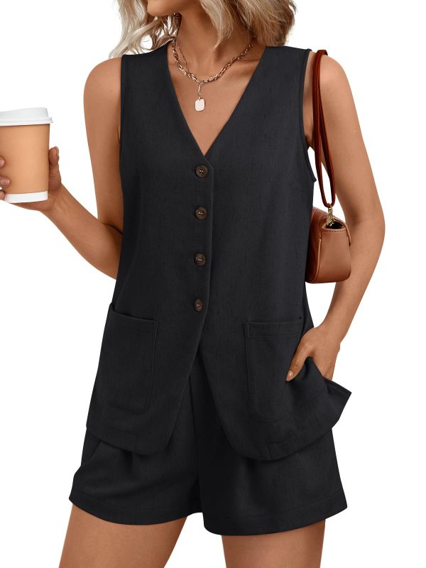 61K4W0Wd-zL.jpg Summer Sets for Women Two Piece Vacation Outfits Short Set Button Down Business Casual Dressy 2 Piece Clothes 2025