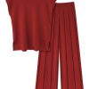 Lounge Sets for Women Two Piece Outfits Knit Cap Sleeve Tops Wide Leg Pleated Pants Casual Dressy Sweater Sets
