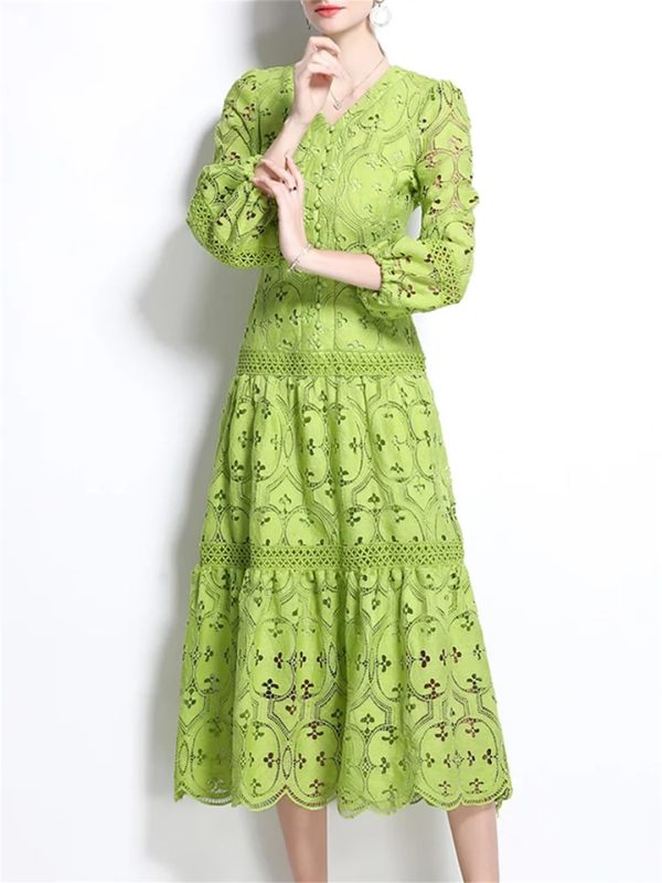 61MEyjPfrYL.jpg Women Summer Hollow Out Lace Dress Streetwear Long Sleeve Office Party Dress