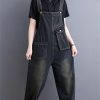 Women Pockets Ladies Long Jumpsuits Sleeveless Rompers Woman Blue Straight Jeans Jumpsuit