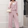 Women's Suit 2 Piece Casual Outfits Cropped Blazer High Waisted Wide Leg Pants for Work