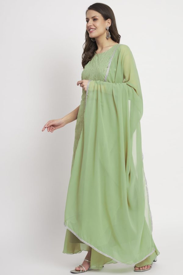 Women's Georgette Chikankari Embroidery Kurta set with Dupatta