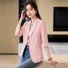 Women Spring Summer Elegant OL Thin Blazer Neck Half Sleeve Solid Suits Coats Office Work Jacket Tops