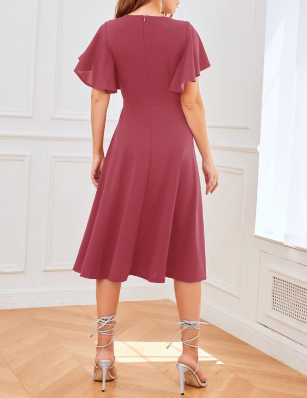 Women's Formal Cocktail Wedding Guest Dress for Women 2025 Short Sleeve Fit and Flare Tea Party Dresses