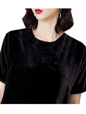 Plus Size Women's Velvet Set - Short Sleeve Top & Straight Leg Pants Premium Relaxed Fit