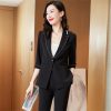 61Oix1tpb8L.jpg Women Spring Summer Temperament Half Sleeve Business Slim Blazer and Pants Office Ladies Work Wear Suits