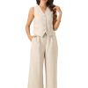 61P8-gOok3L.jpg Two Piece Outfits for Women's Button Front Sleeveless Vest Wide Leg Pants Matching Sets