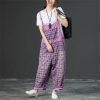 Women Vintage Printed Jumpsuits Loose Washed Denim Overalls Print Simple Rompers Pants