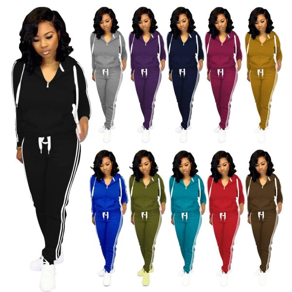 Womens Two Piece Outfits Casual Sweatsuits Solid Tracksuit Jogging Sweat Suits Matching Jogger Hoodie Pants Set