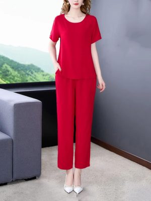 Women's Summer Loungewear - Light Blue Cotton Blend Tee & Capris Moisture-Wicking