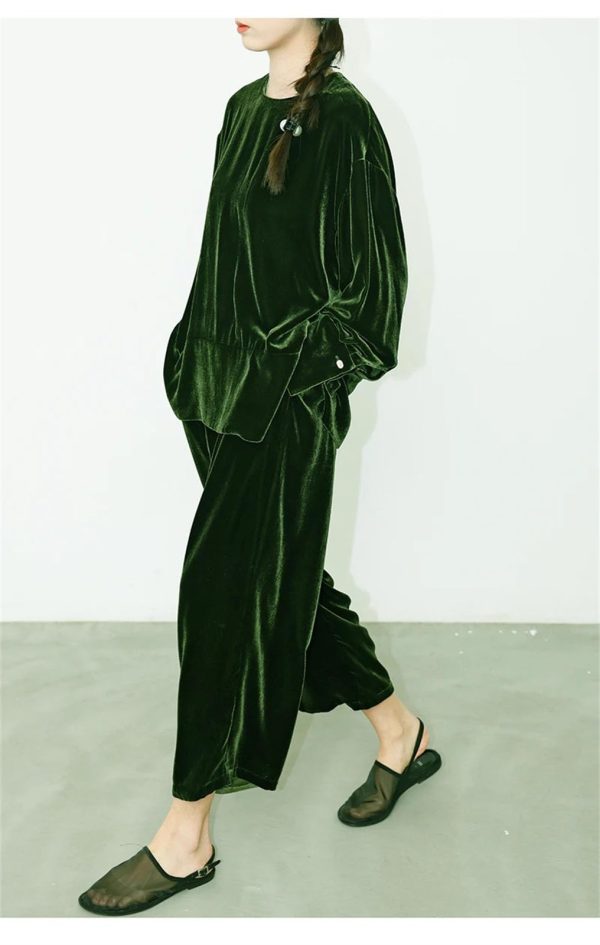 Women's Velvet Lounge Set - Oversized Tee & Nine-Inch Pants Trendy Plus Size Comfort Wear