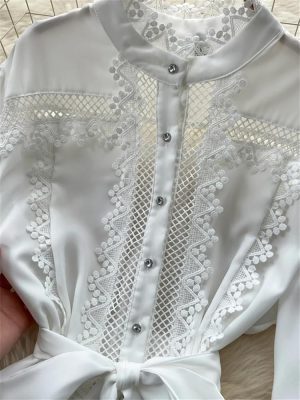 Elegant Lace Patchwork Maxi Dress Women Hollow Out Short Sleeve O Neck Lightweight Beach Dress