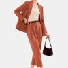 Women's Business Blazer and High Elastic Waist Pant Suit Set Loose Fit Casual Fall Winter 2 Piece Suits for Work
