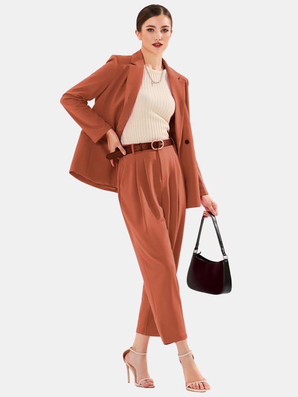 Women's Business Blazer and High Elastic Waist Pant Suit Set Loose Fit Casual Fall Winter 2 Piece Suits for Work