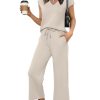 Two Piece Sets for Women Summer Outfits Lounge Sets V Neck Tops Wide Leg Pants Woman Vacation Travel Outfits