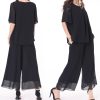 Women's Chiffon Summer 2 Piece Outfits Suit Blouse Top Capri Wide Leg Dress Casual Business Pants Sets