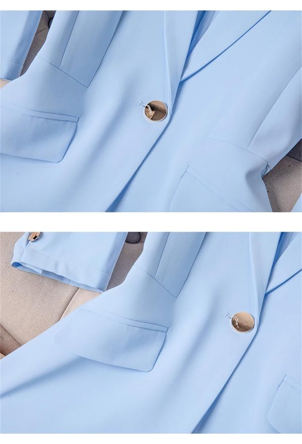 Women's Spring Summer Half Sleeve Office Coat Top All Match Stylish Jacket Blue Blazer
