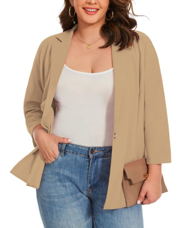Womens Plus Size Blazer 3/4 Sleeve Notch Lapel Casual Work Blazers One Button Open Front Pockets Jackets (XL-5XL)