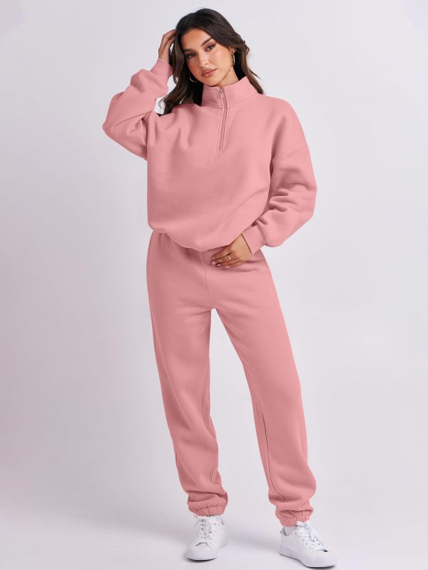 Women 2 Piece Outfits Sweatsuit Oversized Half Zip Sweatshirt Jogger Sweatpants Tracksuit Lounge Set 2024 Clothes