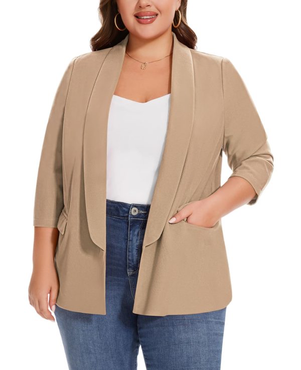 Plus Size Blazers for Women Casual Work Office 3/4 Sleeve Open Front Cardigan Suit Jacket Blazer with Pockets