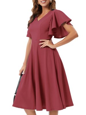 Women's Formal Cocktail Wedding Guest Dress for Women 2025 Short Sleeve Fit and Flare Tea Party Dresses