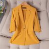 Women's Spring Summer Half Sleeve Office Coat Top All Match Stylish Jacket Blue Blazer