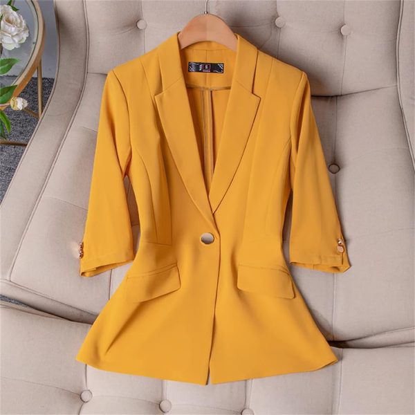 Women's Spring Summer Half Sleeve Office Coat Top All Match Stylish Jacket Blue Blazer