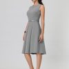 Women's Sleeveless Dress Zip Up Belted Fit & Flare Work Dresses
