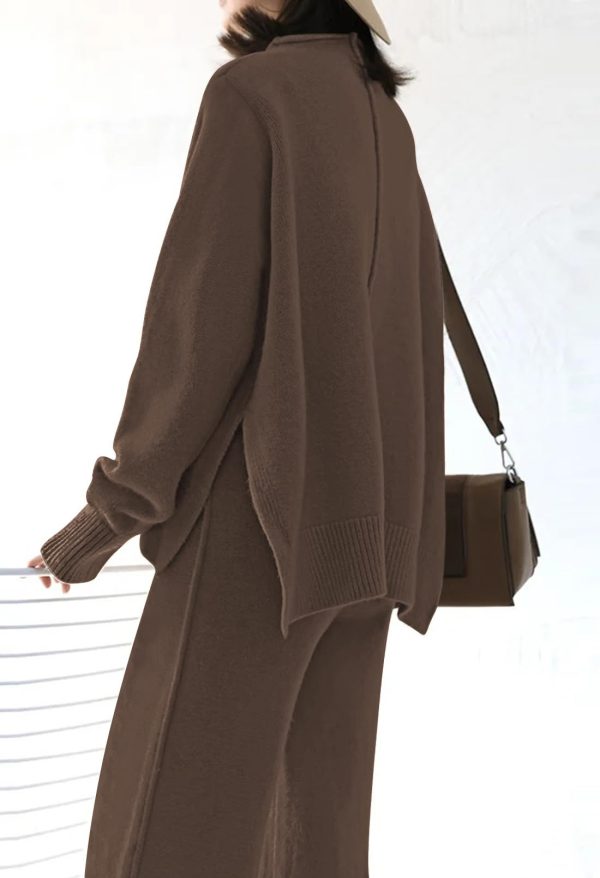 Women's 2 Piece Outfits Sweater Set Wide Leg Pants High Neck Sweatsuit Loungewear