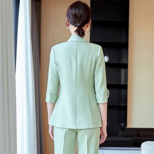 Women Half Sleeve Elegant Business Suits Spring Summer Formal Uniform Designs Pantsuits Professional Blazers Trousers Sets