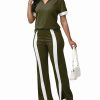 Women's Lounge 2 Peice Outfit Dressy Casual Short Sleeve Flared Slit Wide Leg Pants Set Match Sweatsuit