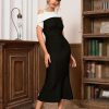 Sexy Slant Shoulder Ruffle Dress Color Block Sleeveless Slim Fit Dresses for Women
