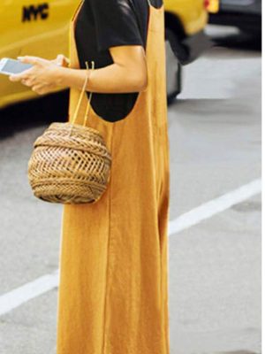 Women Casual Loose Long Bib Pants Wide Leg Jumpsuits Baggy Cotton Rompers Overalls with Pockets PZZTYP2