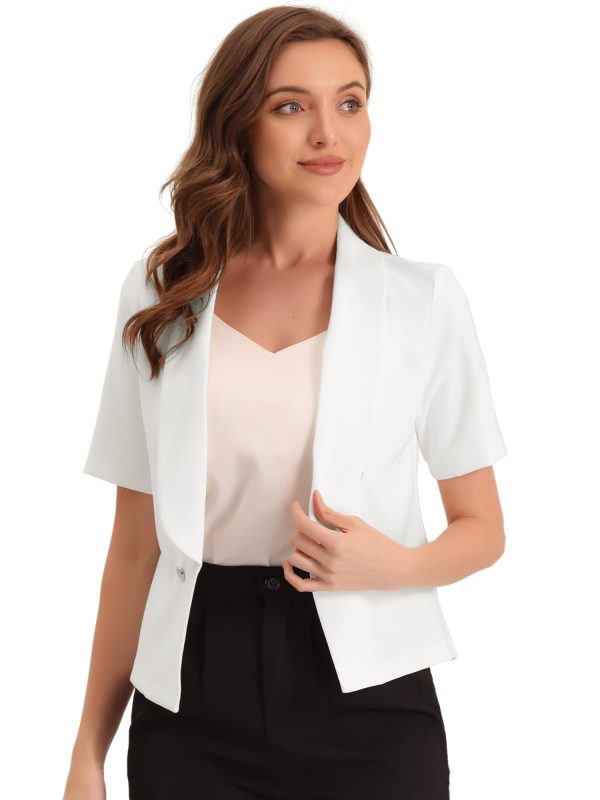Casual Shawl Collar Open Front Cardigan for Women's Short Sleeve Work Office Suit Blazer