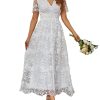 Women's V-Neck Lace Floral Long Dress Embroidery Cocktail Wedding Guest Boho Maxi Dress